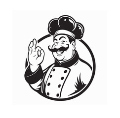 Italian Chef with Moustache Smiling and Making OK Logo Vector