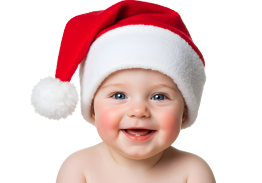 Adorable Baby Wearing Santa Hat Smiling Happily Close-Up Shot