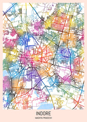 Indore Madhya Pradesh City Map. downtown printable Landmarks print painting, travel art banner modern city, urban city art, background abstract