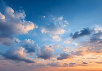Fototapeta premium beautiful blue sky with clouds and sun rays on the horizon