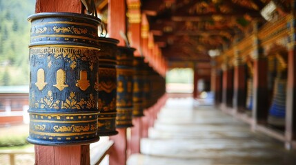 Prayer wheels at Tashicho Dzong, Thimpu Palace,