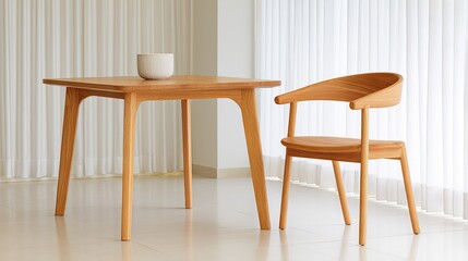 A clean and simple office corner featuring a wooden desk and chair under soft natural light. real-estate listings