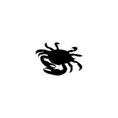 An illustration featuring a black crab silhouette set against a clean white background showing a crab with detailed claws and shell, 