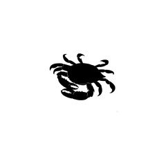 An illustration featuring a black crab silhouette set against a clean white background showing a crab with detailed claws and shell, 