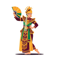 Obraz premium A stylized illustration of a dancer in traditional Indonesian costume, holding a fan.