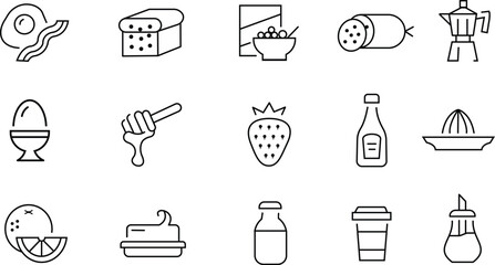 Breakfast Food and Drink Line Icons Set