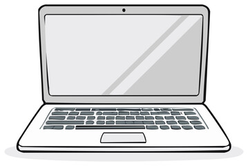 Cartoon illustration of a modern laptop computer with a blank screen