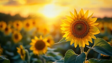 Sunflowers at sunset