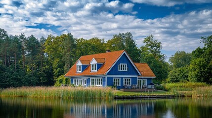 The Blue House in the Graswarder Nature Reserve in Heiligenhafen, Baltic Sea, Schleswig-Holstein, Germany, Europe