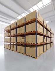 Warehouse interior with stacked boxes