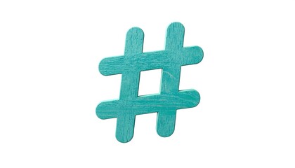 Obraz premium Teal wooden hashtag; white background