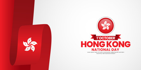 Hong kong flag for national day banner background with waving ribbon flag