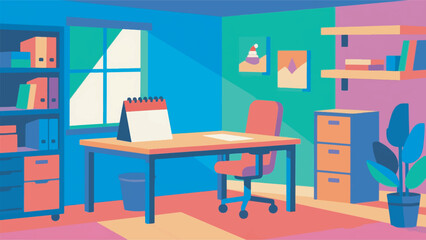 illustration of an empty office with a holiday calendar on the desk vector design template