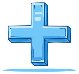 Obraz premium Blue cartoon plus sign symbol in three dimensional style for mathematical addition or positive concepts