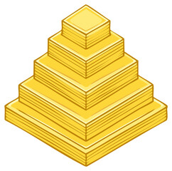 Golden Square Pyramid, 3D Isometric Stacked Structure, Financial Growth and Success Concept
