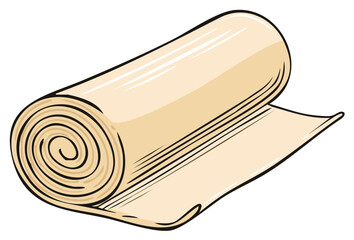 Rolled beige material like paper fabric or a medical bandage cartoon illustration