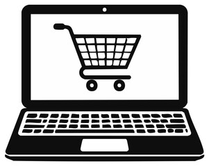 Laptop displaying a shopping cart icon symbolizing online commerce and e-shopping