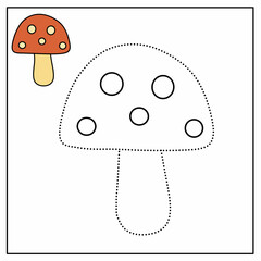 Mushroom tracing worksheet with dotted outline for kids. Great for practicing fine motor skills, preschool handwriting, and early learning activities.