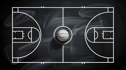 Dynamic basketball court illustration with ball, perfect for sports branding and promotion campaigns