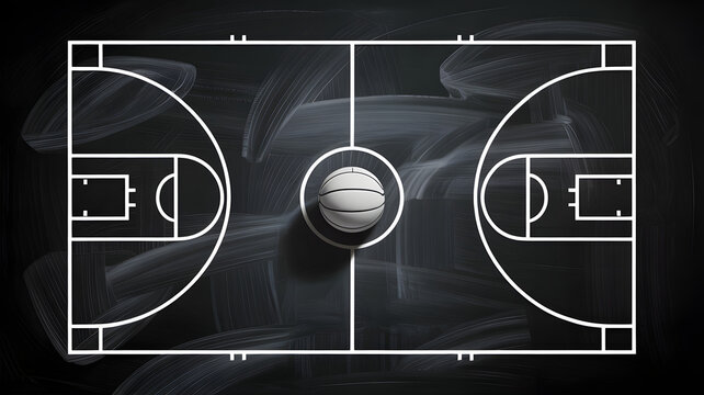 Dynamic basketball court illustration with ball, perfect for sports branding and promotion campaigns