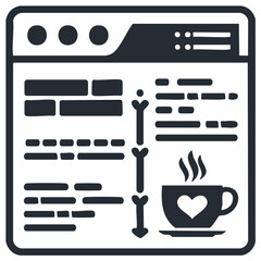 Web page design with coffee cup and heart icon representing a break or reward