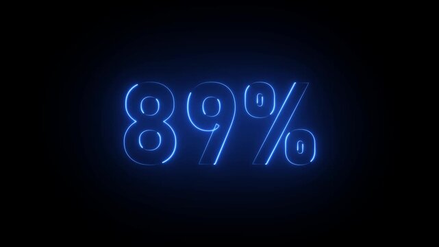 Blue neon 89 percent sign on black background eighty nine percent