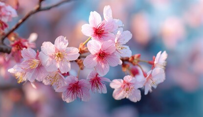 Delicate pink cherry blossoms in soft focus
