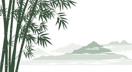 Serene bamboo forest embraces misty mountains a tranquil east asian landscape scene