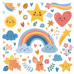 Scandinavian rainbow symbols and flowers for baby shower and kids party decor
3