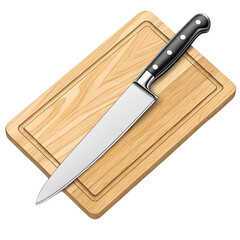 A sharp kitchen knife rests on a wooden cutting board, ready for use