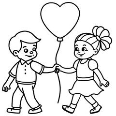boy and girl holding heart balloons
