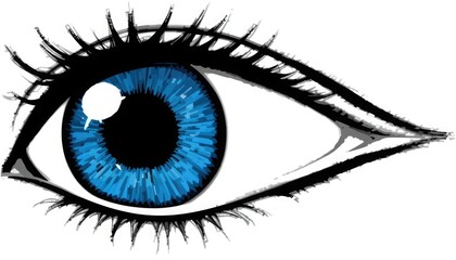 Stylized Blue Eye with Black Eyelashes and Eyebrows