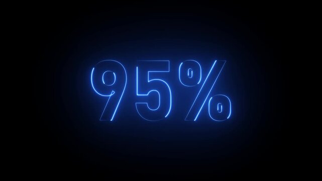 Blue Neon Ninety Five Percent Sign Glowing On Black Background