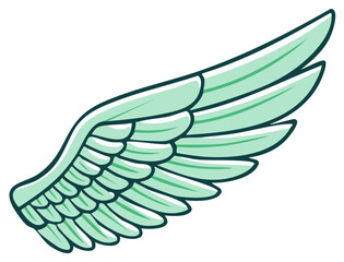 Obraz premium Cartoon angel wing, light green with dark outline, flying concept