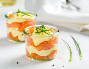 Smoked Salmon Appetizer with creamy sauce with gourmet food.