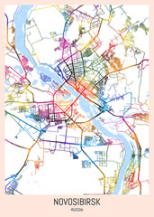 Novosibirsk Russia City Map. downtown printable Landmarks print painting, travel art banner modern city, urban city art, background abstract