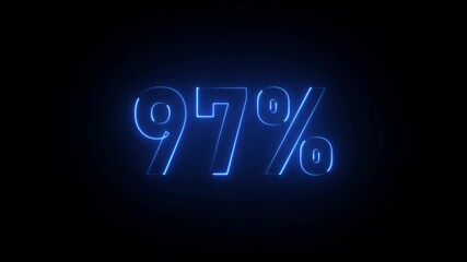Blue neon 97 percent sign on black background ninety seven percent