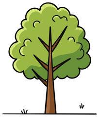 Simple Cartoon Tree Illustration with Lush Green Foliage and Branches