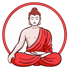 Meditating Buddha in Lotus Position Red Icon Serene Spiritual Enlightenment