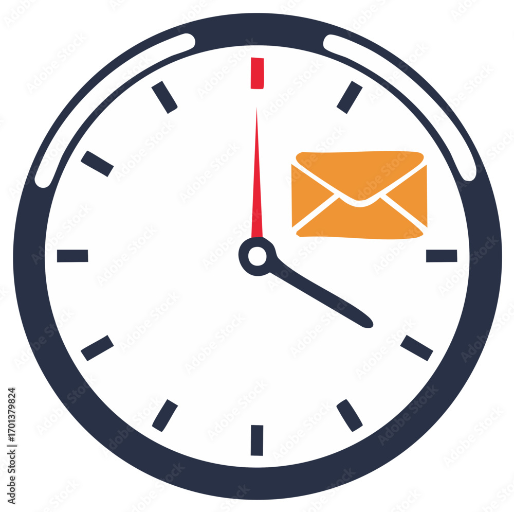 Poster clock with envelope icon illustrating timely email delivery and efficient message management
