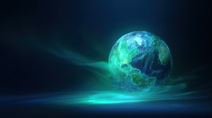 continent. Vibrant Earth globe floating in space, showcasing continents with atmospheric lighting. ESG reports, sustainability campaigns, designed for environmental awareness campaigns.