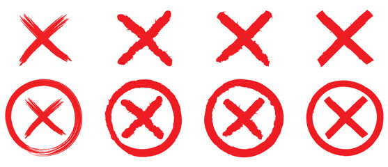 hand drawn cross mark icon set vector. Brush, marker drawn cross mark icon. red cross mark icon set. cross brush sign. vector illustration and transparent background.