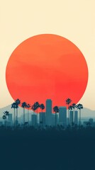 Minimal City Silhouette with Large Red Sun