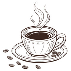Fototapeta premium Steaming Cup of Coffee with Roasted Beans Illustration
