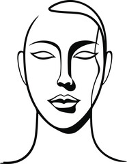 minimal continuous line drawing of abstract human face, single stroke, geometric shapes, black outline, white background, modern aesthetic 3