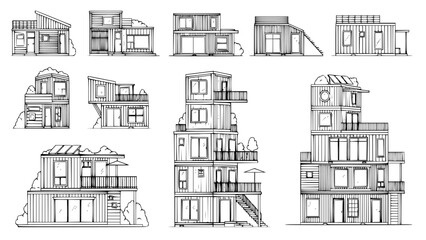 Naklejka premium Modern container house designs, architectural sketches