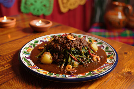 Romeritos Navide&ntilde;os con Mole y Camarones Secos