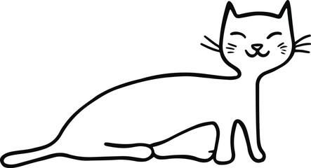 one line drawing of a stretching cat, minimalist black stroke, white background, cute and playful 2