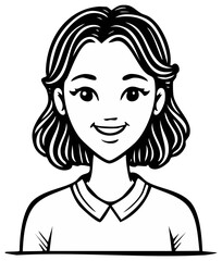 Outline Illustration of a Smiling Woman with Short Hair in Collar Shirt