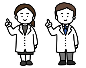  男女セット　薬剤師、研究員、医師の全身イラスト